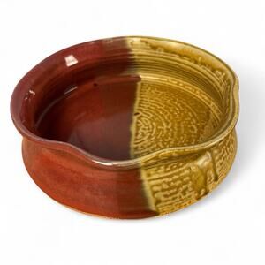 Seagrove NC Lantern Hill Pottery 2 Tone Glaze Scalloped Rim Baker Serving Dish